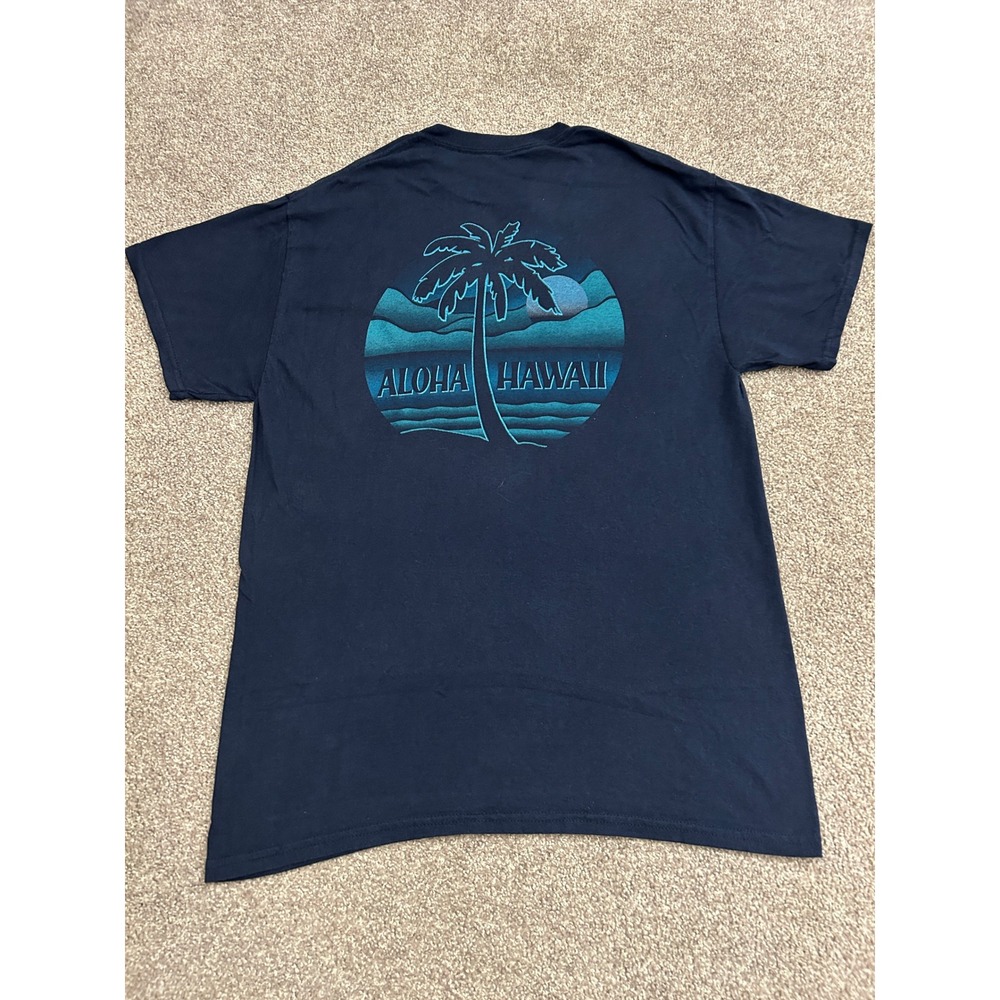 Aloha Hawaii T-Shirt Mens M Navy Blue Excellent Graphic Palm Tree Tee